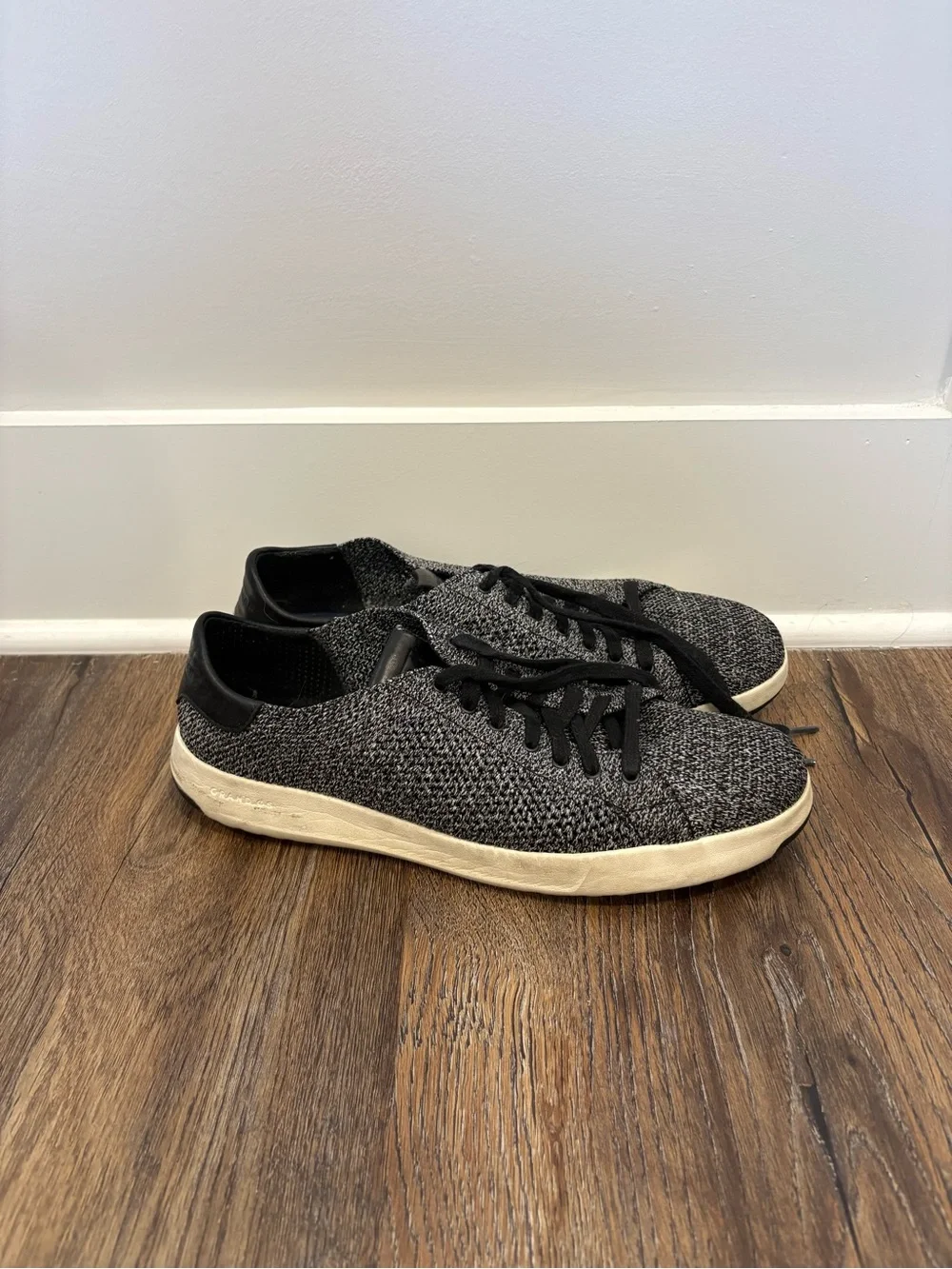 Cole Haan Men's Gray Knit Lace-Up Sneakers with Black Accents